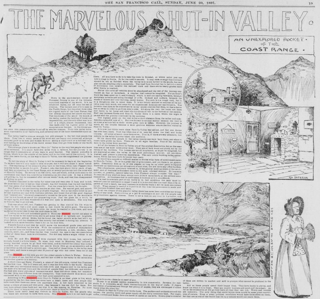 “The Marvelous Shut-In Valley” — a full-page feature on Pacific Valley in The San Francisco Call, June 20, 1897.