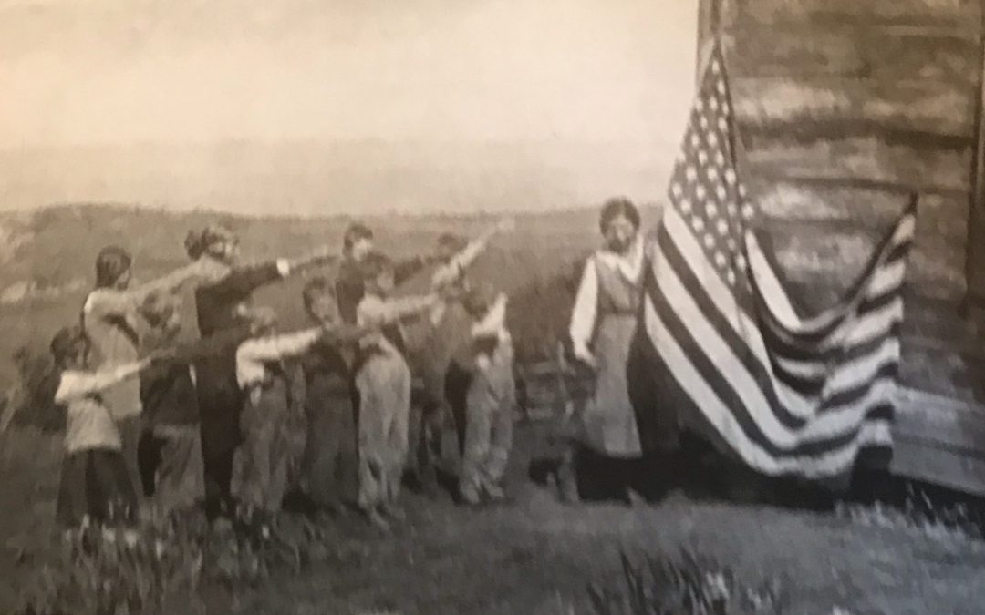 Flag Salute Pacific Valley School 1922 with Mansfield and Plaskett kids